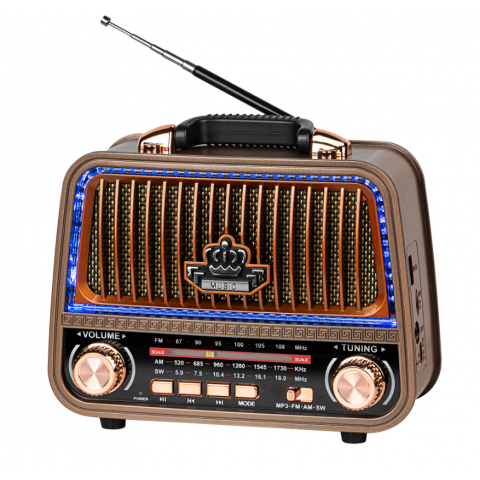 Nešiojamas radijo imtuvas su Bluetooth, USB, microSD, AUX Kruger&Matz Retro rudas